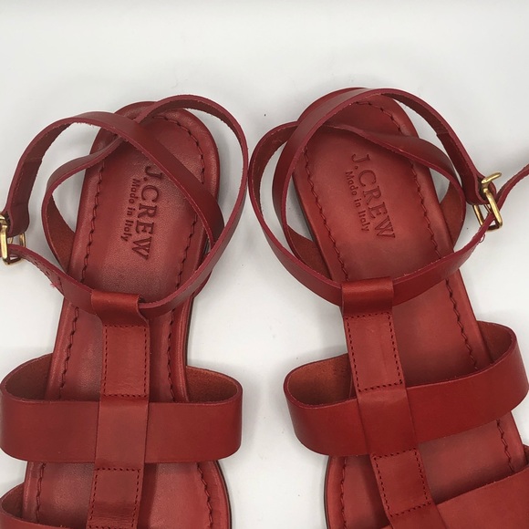 J CREW RED OLYMPIA LEATHER SANDALS - Picture 3 of 11